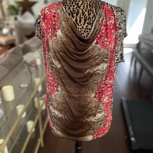 JM Collection Red and Brown Patterned Blouse